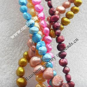 Natural Fresh Water Pearl Beads, Dyed, Two Sides Polished, Mix colour, Beads: about 8-9mm in diameter, Hole: 1mm, Sold p
