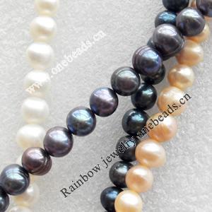 Natural Fresh Water Pearl Beads, Potato, Mix colour, Beads: about 8-9mm in diameter, Hole: 1mm, Sold per 14-inch Strand