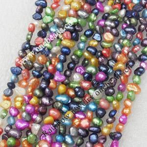 Natural Fresh Water Pearl Beads, Dyed, Two Sides Polished, Mix colour, Beads: about 4-5mm in diameter, Hole: 1mm, Sold p