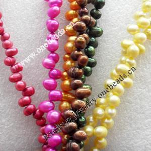 Natural Fresh Water Pearl Beads, Dyed, Potato, Mix colour, Beads: about 6-7mm in diameter, Hole: 1mm, Sold per 14-inch S