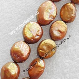 Natural Fresh Water Pearl Beads, Dyed, Coin, Beads: about 9x11mm in diameter, Hole: 1mm, Sold per 14-inch Strand