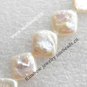 Natural Fresh Water Pearl Beads, Diamond, White, Beads: about 13mm in diameter, Hole: 1mm, Sold per 14-inch Strand