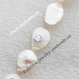 Natural Fresh Water Pearl Beads, Teardrop, White, Beads: about 10x15mm in diameter, Hole: 1mm, Sold per 14-inch Strand