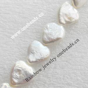 Natural Fresh Water Pearl Beads, Heart, White, Beads: about 12mm in diameter, Hole: 1mm, Sold per 14-inch Strand