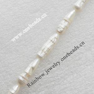 Natural Fresh Water Pearl Beads, White, Beads: about 6x15mm in diameter, Hole: 1mm, Sold per 14-inch Strand