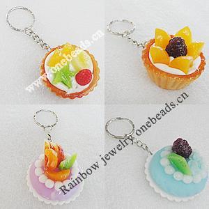 Key Chains, No-Rust Iron Ring with Plastic Charm, Mix Style, Charm size:42mm, Length:about 97mm, Sold by PC