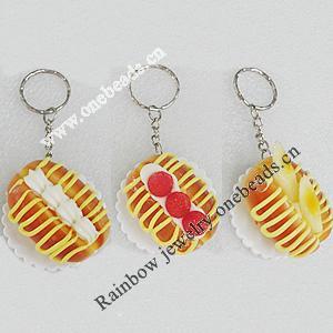 Key Chains, No-Rust Iron Ring with Plastic Charm, Mix Style, Charm size:46mm, Length:about 105mm, Sold by PC