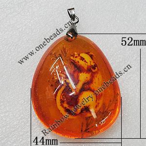 Imitate Amber Pendant, Nugget 52x44mm, Sold by PC