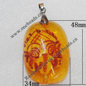 Imitate Amber Pendant, Rectangle 48x34mm, Sold by PC