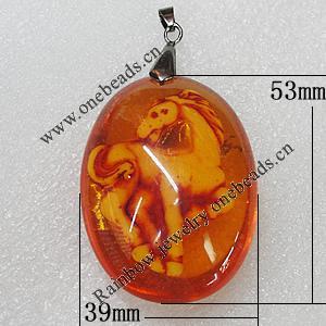 Imitate Amber Pendant, 53x39mm, Sold by PC