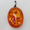 Imitate Amber Pendant, 53x39mm, Sold by PC