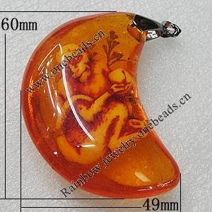 Imitate Amber Pendant, Moon 60x49mm, Sold by PC