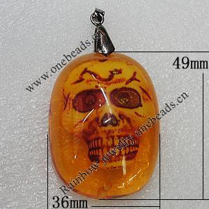 Imitate Amber Pendant, Rectangle 49x36mm, Sold by PC