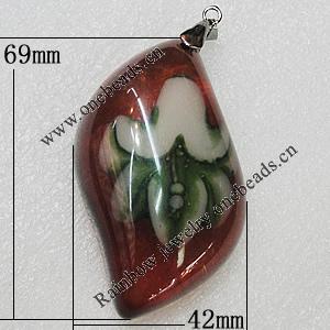 Imitate Amber Pendant, 69x42mm, Sold by PC
