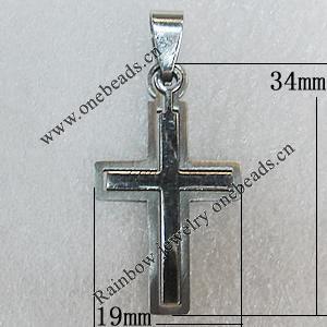 Stainless Steel Pendants, Cross 34x19mm, Sold by PC 