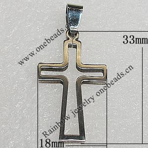 Stainless Steel Pendants, Cross 33x18mm, Sold by PC 
