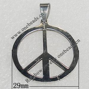 Stainless Steel Pendants, Peace Sign 29mm, Sold by PC 