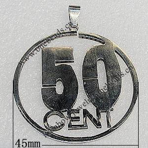 Stainless Steel Pendants, 45mm, Sold by PC 