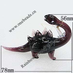 Lampwork Glass Decorations, Dragon 78x56mm, Sold by PC