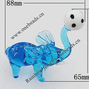 Lampwork Glass Decorations, Elephant 88x65mm, Sold by PC