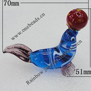 Lampwork Glass Decorations, Bird 70x51mm, Sold by PC