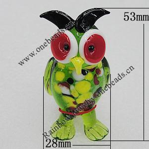 Lampwork Glass Decorations, Owl 53x28mm, Sold by PC