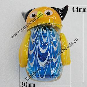 Lampwork Glass Decorations, Owl 44x30mm, Sold by PC