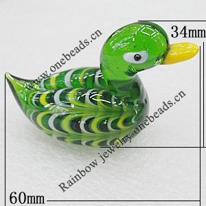 Lampwork Glass Decorations, Duck 60x34mm, Sold by PC