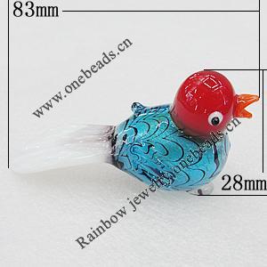 Lampwork Glass Decorations, Bird 83x28mm, Sold by PC