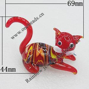 Lampwork Glass Decorations, Cat 69x44mm, Sold by PC