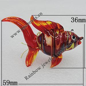 Lampwork Glass Decorations, Fish 59x36mm, Sold by PC