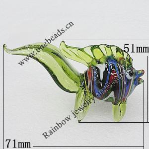 Lampwork Glass Decorations, Fish 71x51mm, Sold by PC
