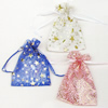 Organza Gift Jewelry Bag, Mixed Color, Golden Flower Pattern, about 7cm wide, 9cm long, Sold by Group