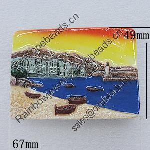 Fridge Magnet, Resin Cabochons With Magnet Beads, Rectangle 67x49mm, Sold by PC