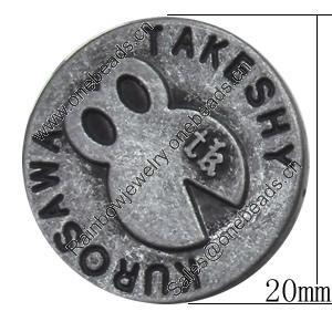 Metal Alloy Button, Costume Accessories，20mm in diameter，Flat Round, Sold by Bag