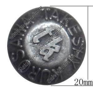 Metal Alloy Button, Costume Accessories，20mm in diameter，Flat Round, Sold by Bag