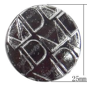 Metal Alloy Button, Costume Accessories，25mm in diameter，Flat Round, Sold by Bag