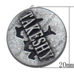 Metal Alloy Button, Costume Accessories，20mm in diameter，Flat Round, Sold by Bag