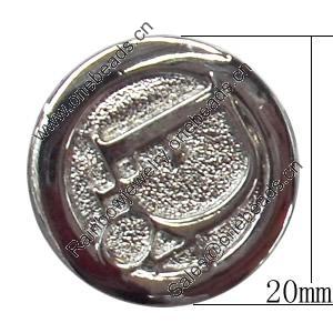 Metal Alloy Button, Costume Accessories，20mm in diameter，Flat Round, Sold by Bag