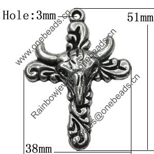 Pendant Zinc Alloy Jewelry Findings Lead-free, Cross 51x38mm Hole:3mm, Sold by Bag