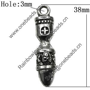 Pendant Zinc Alloy Jewelry Findings Lead-free, 38x10mm Hole:3mm, Sold by Bag