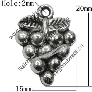 Pendant Zinc Alloy Jewelry Findings Lead-free, Grape 20x15mm Hole:2mm, Sold by Bag