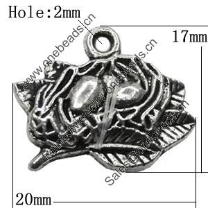 Pendant Zinc Alloy Jewelry Findings Lead-free, Leaf 20x17mm Hole:2mm, Sold by Bag