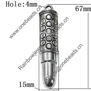 Pendant Zinc Alloy Jewelry Findings Lead-free, 67x15mm Hole:4mm, Sold by Bag