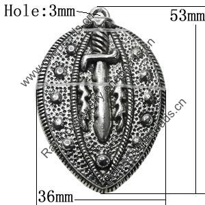 Pendant Zinc Alloy Jewelry Findings Lead-free, 53x36mm Hole:3mm, Sold by Bag
