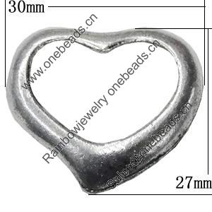 Pendant Zinc Alloy Jewelry Findings Lead-free, Hollow Heart 30x27mm, Sold by Bag