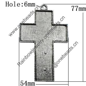 Zinc Alloy Cabochon Settings, Cross 77x54mm Hole:6mm, Sold by Bag