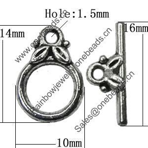 Clasps Zinc Alloy Jewelry Findings Lead-free, Loop:14x10mm Bar:16mm Hole:1.5mm, Sold by KG