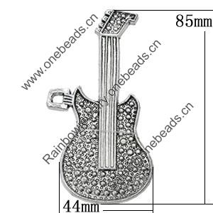 Pendant Zinc Alloy Jewelry Findings Lead-free, Guitar 85x44mm Hole:3.5mm, Sold by Bag