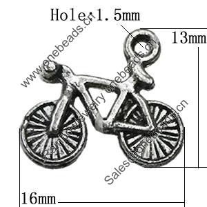 Pendant Zinc Alloy Jewelry Findings Lead-free, Bike 16x13mm Hole:1.5mm, Sold by Bag